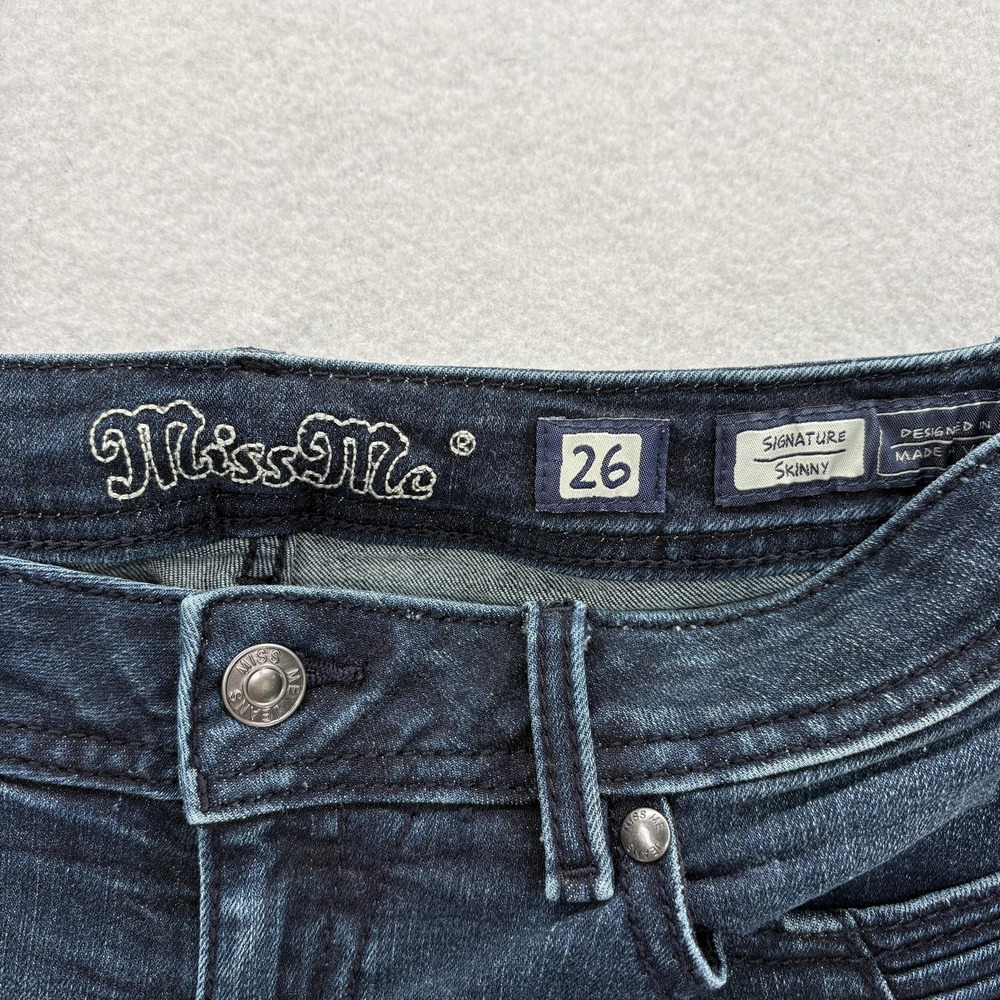 Miss Me Signature Skinny Jeans Womens 26 Blue Dark Wash Mid Rise Stretch Denim - Picture 5 of 14